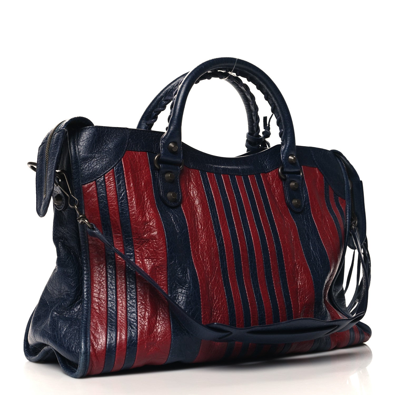 Balenciaga Cuir Arena Striped Classic Hardware City Bleu Nuit Rouge 4 of 13