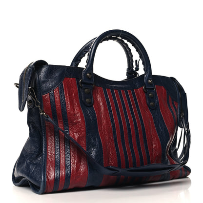 Balenciaga Cuir Arena Striped Classic Hardware City Bleu Nuit Rouge 4 of 13