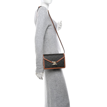 Celine Triomphe Canvas Calfskin Enveloppe Bag Tan 2 of 14