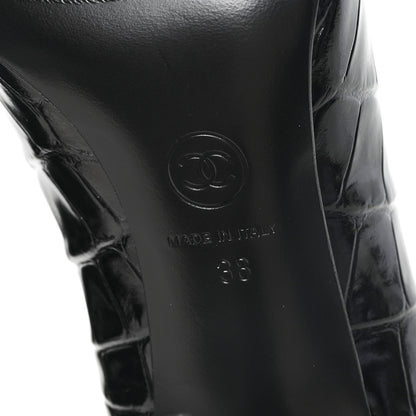 Chanel Crocodile Embossed Patent Calfskin Pumps 38 Black 7 of 10