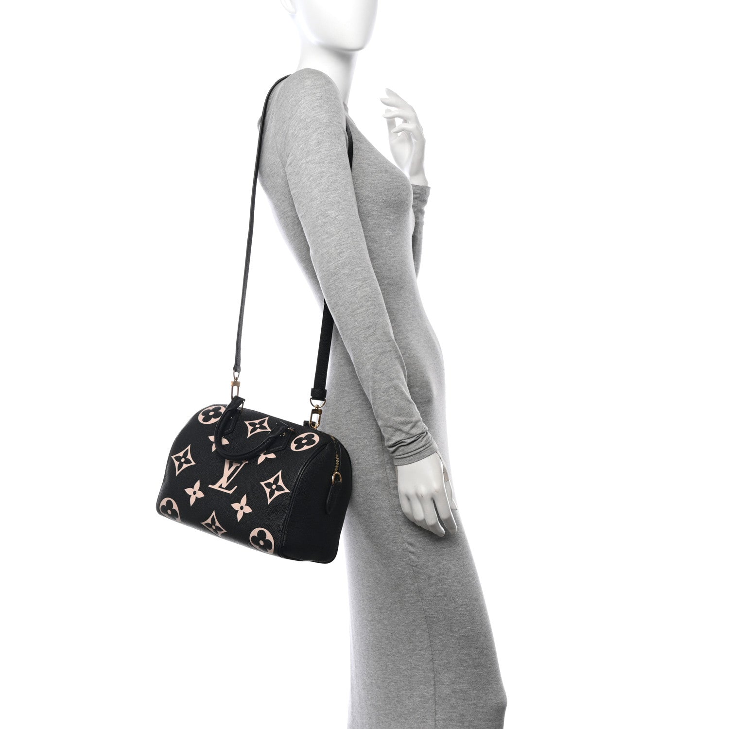 Louis Vuitton Empreinte Monogram Giant Speedy Bandouliere 25 Black Beige 2 of 9
