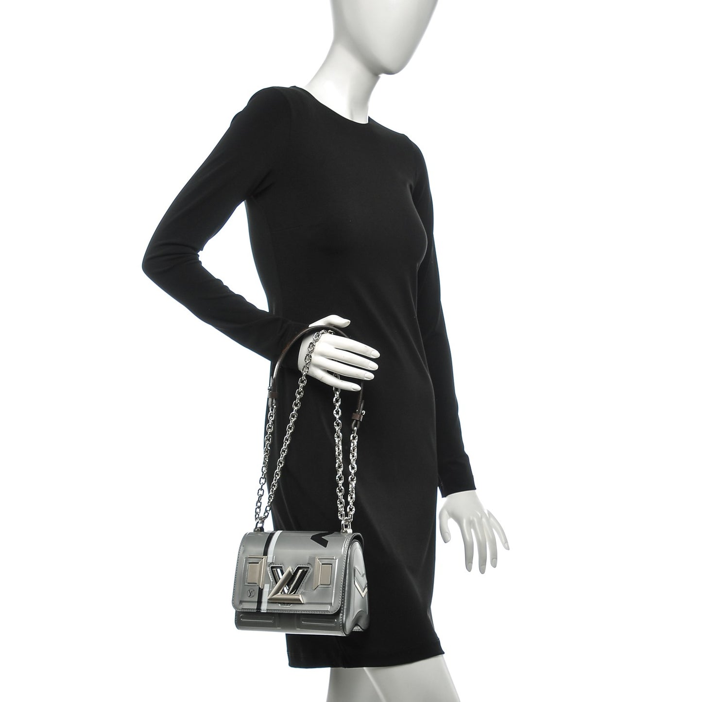 Epi Monogram Spaceship Embossed Twist Shoulder Bag PM Argent