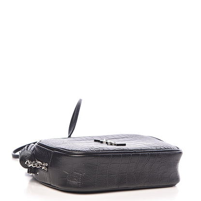 Saint Laurent Calfskin Crocodile Embossed Mini Lou Camera Bag Black 4 of 11