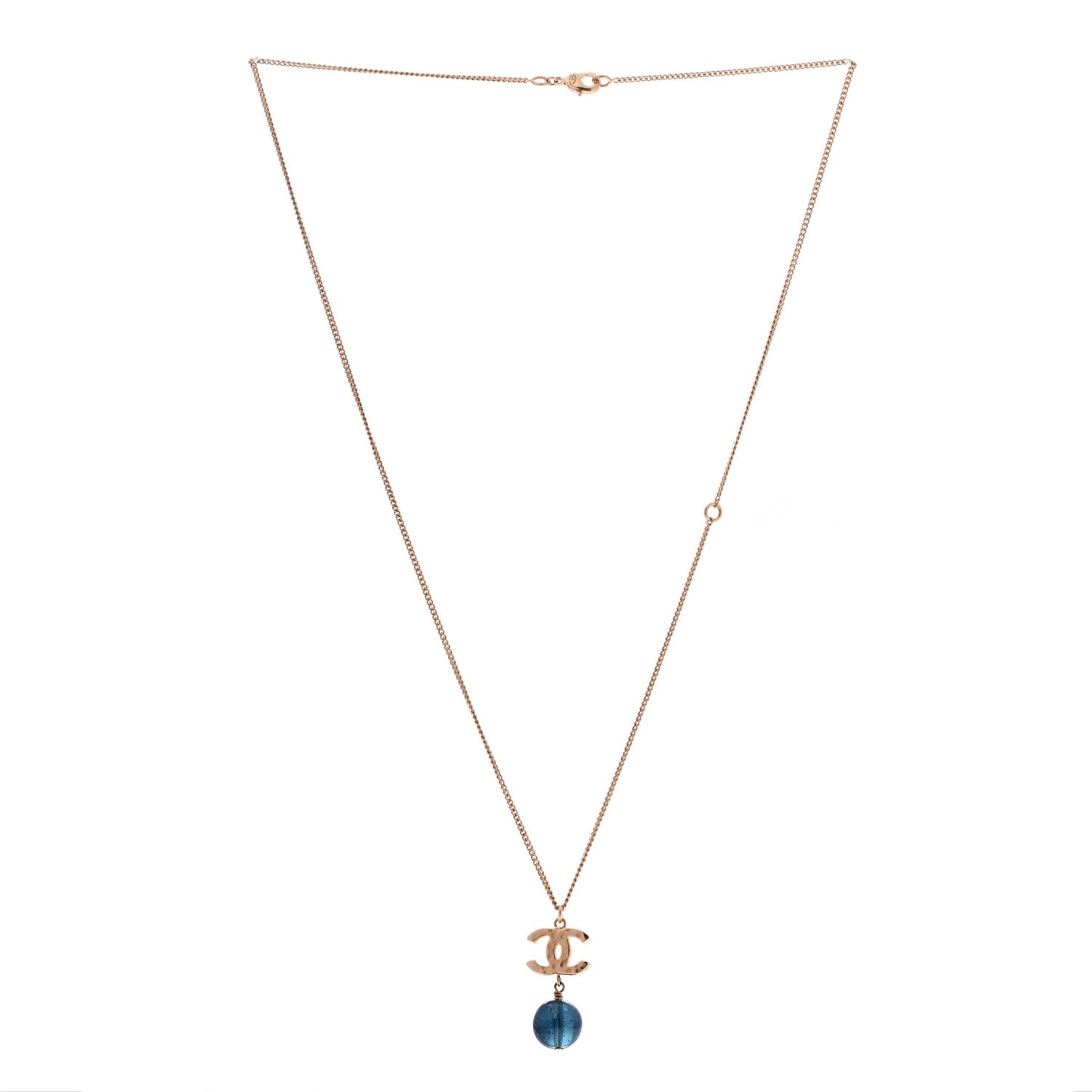 Metal Bead CC Drop CC Pendant Necklace Gold Blue