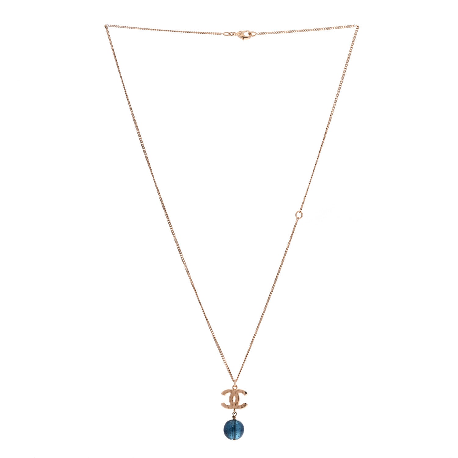 Chanel Metal Bead CC Drop CC Pendant Necklace Gold Blue 3 of 6