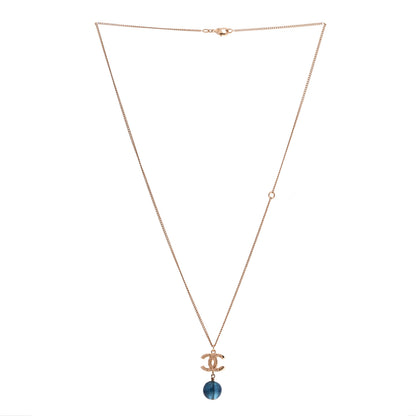 Chanel Metal Bead CC Drop CC Pendant Necklace Gold Blue 3 of 6