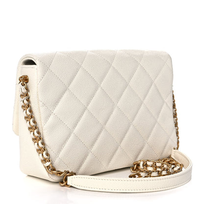 Chanel Shiny Caviar Quilted Small Chain Melody Flap White 3 of 12