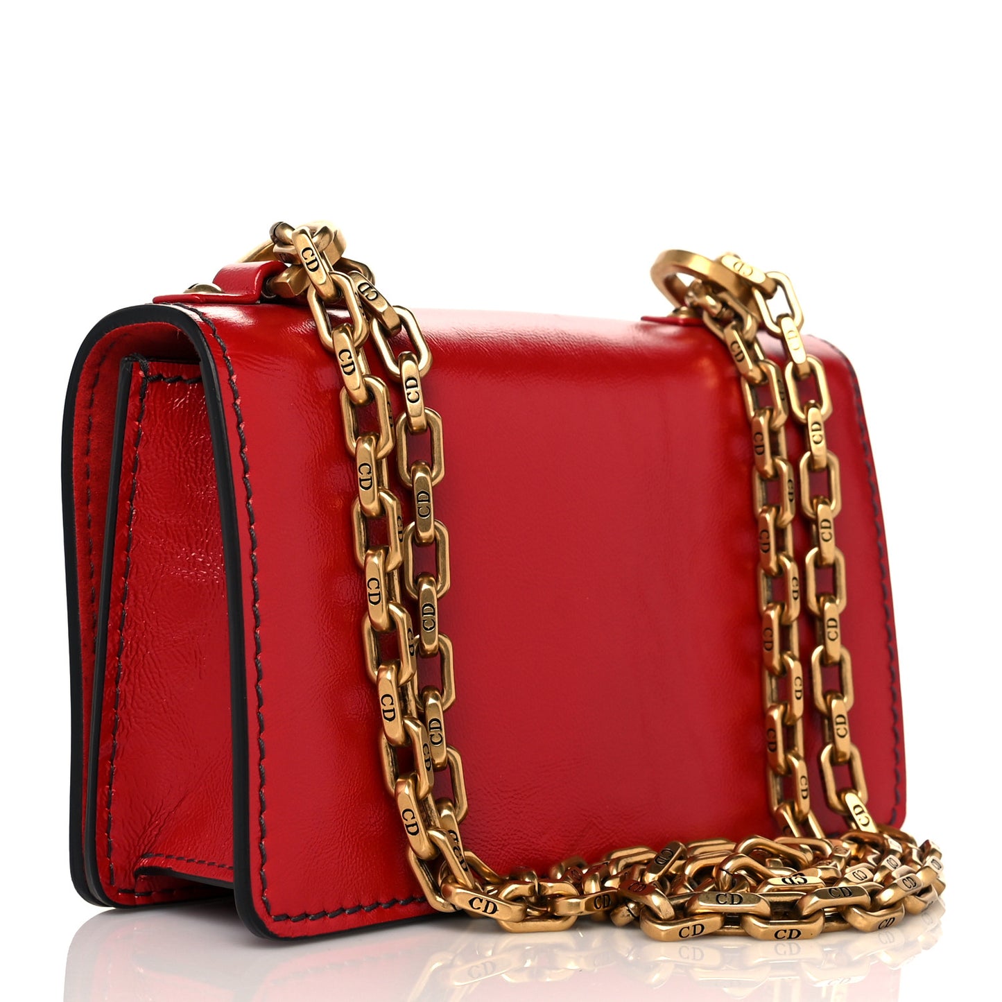 Calfskin Mini J'Adior Chain Flap Bag Spicy Red