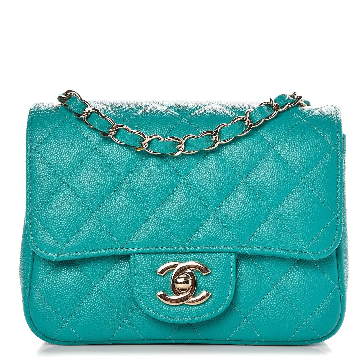 Caviar Quilted Mini Square Flap Turquoise