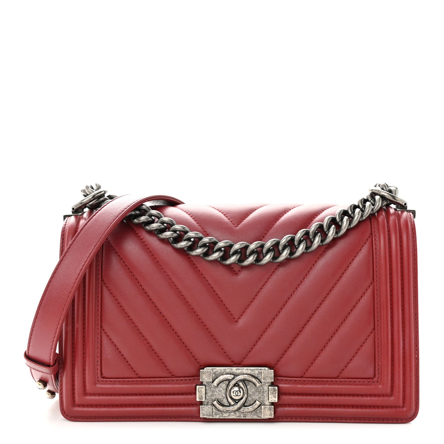 Chanel Calfskin Chevron Quilted Medium Boy Flap Dark Red 1 of 14