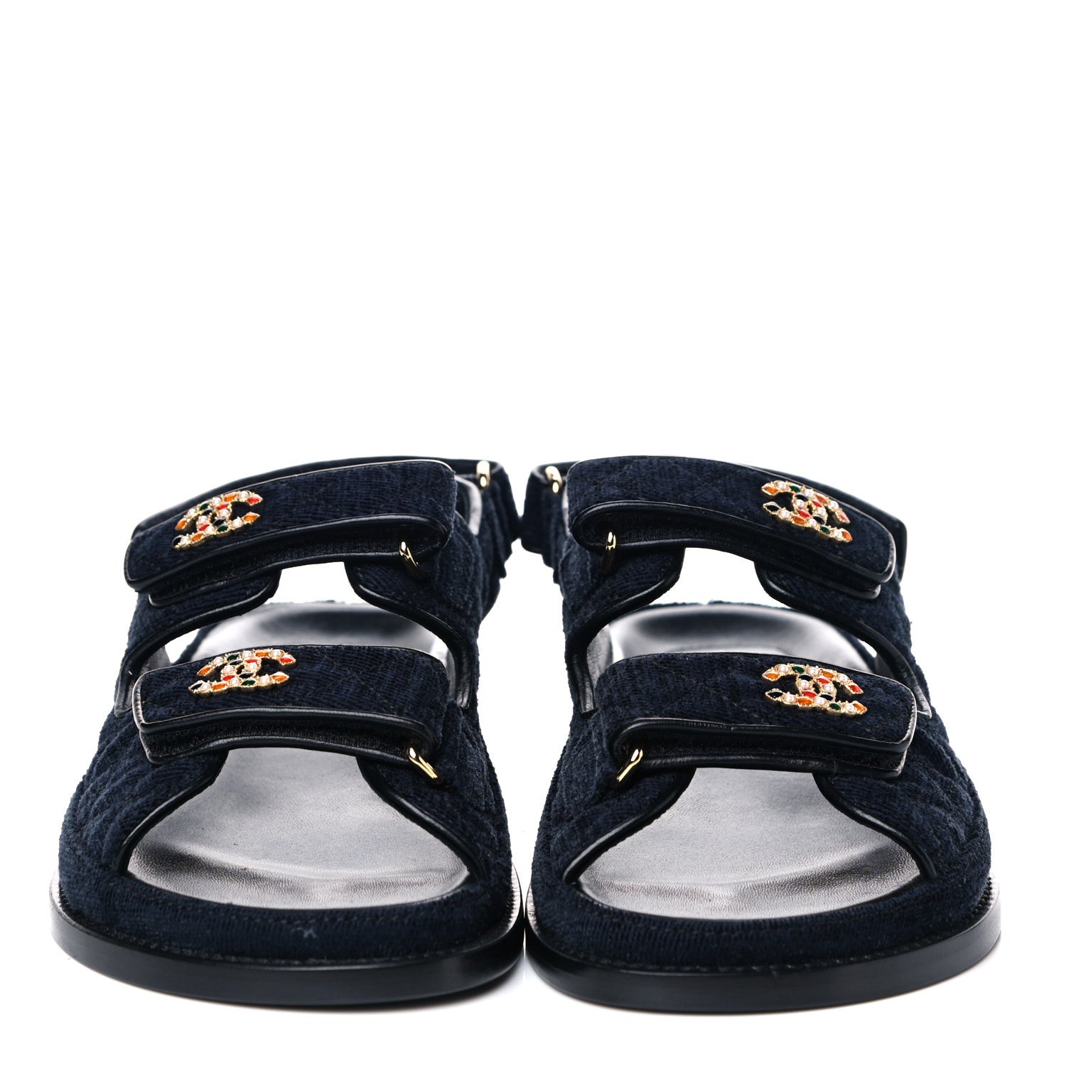 Chanel Velvet Velcro Dad Sandals 37.5 Navy Blue 2 of 12