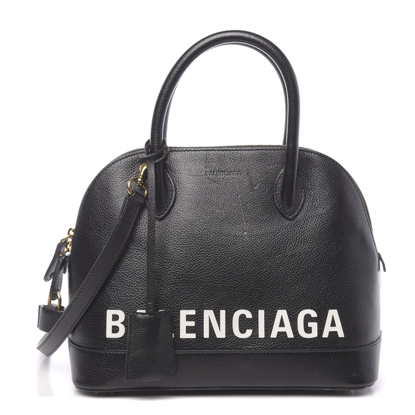 Grained Calfskin Logo S Ville Top Handle Bag Black White