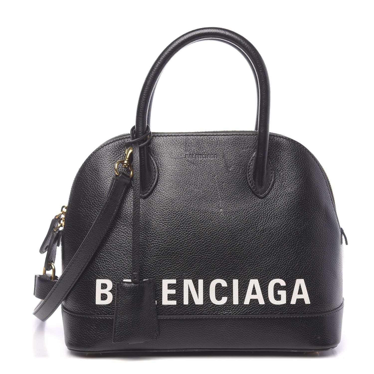Balenciaga Grained Calfskin Logo S Ville Top Handle Bag Black White 1 of 10