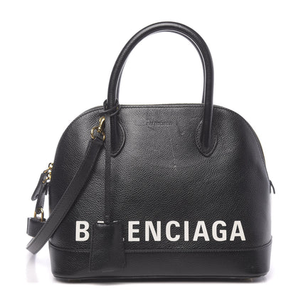 Balenciaga Grained Calfskin Logo S Ville Top Handle Bag Black White 1 of 10