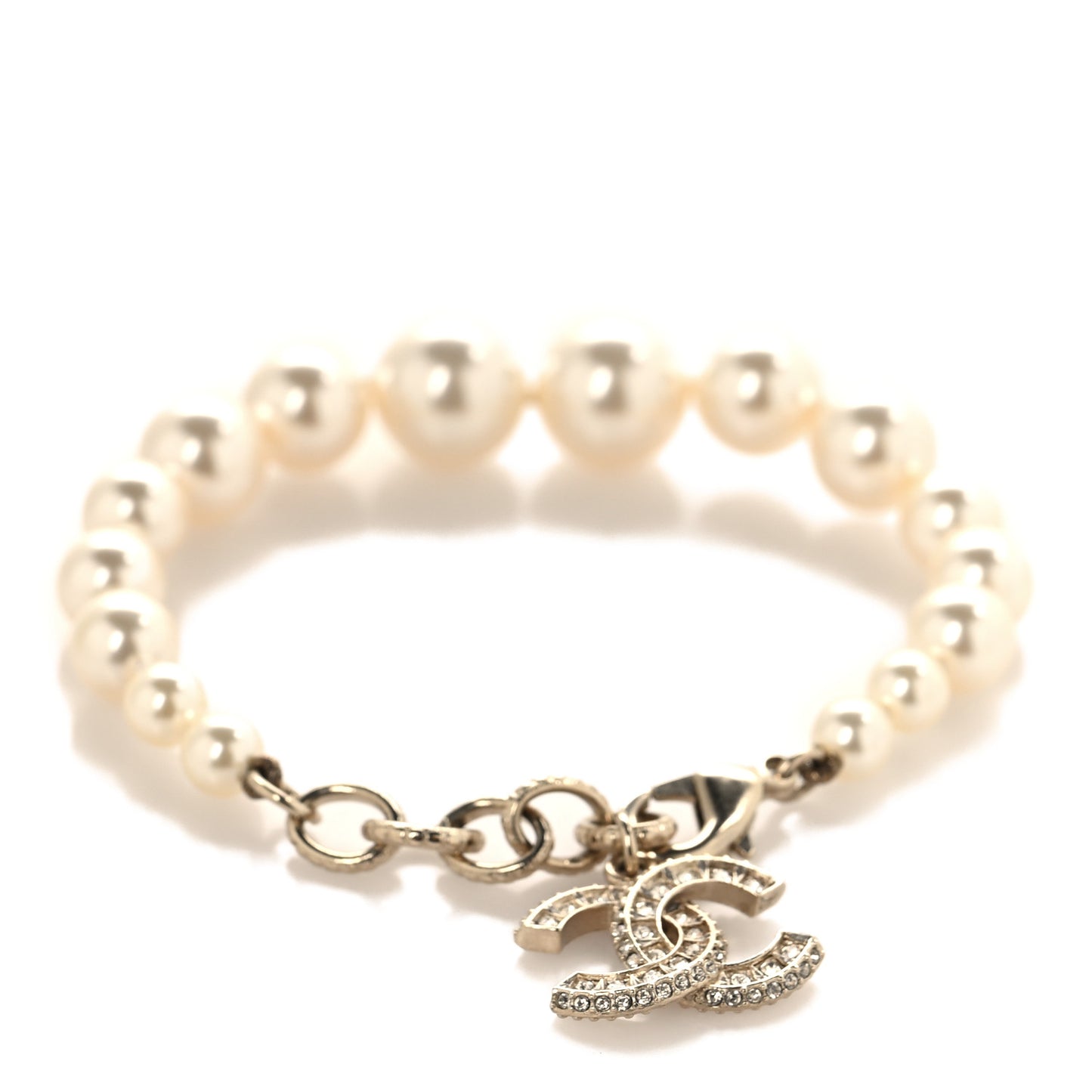 Graduated Pearl Crystal CC Bracelet Gold