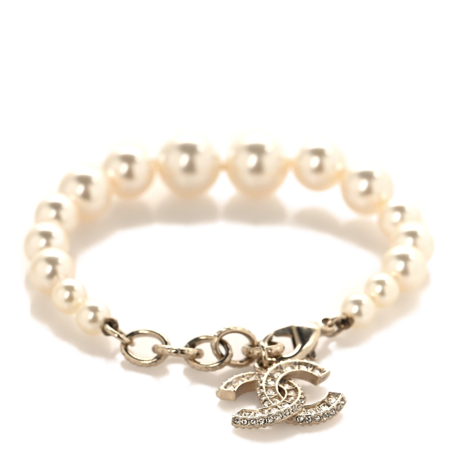 Chanel Graduated Pearl Crystal CC Bracelet Gold 1 of 4