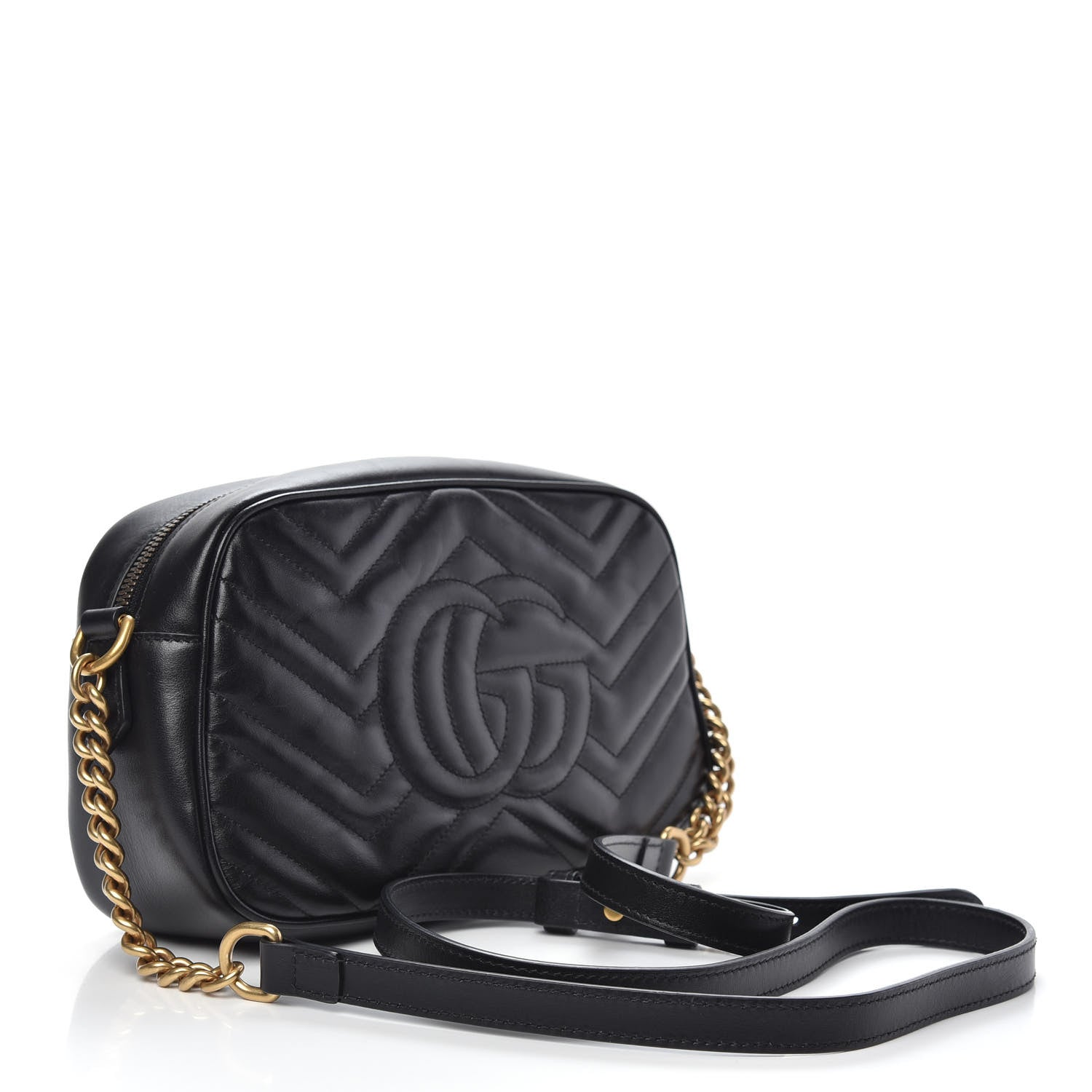 Gucci Calfskin Matelasse Small GG Marmont Chain Shoulder Bag Black 3 of 11