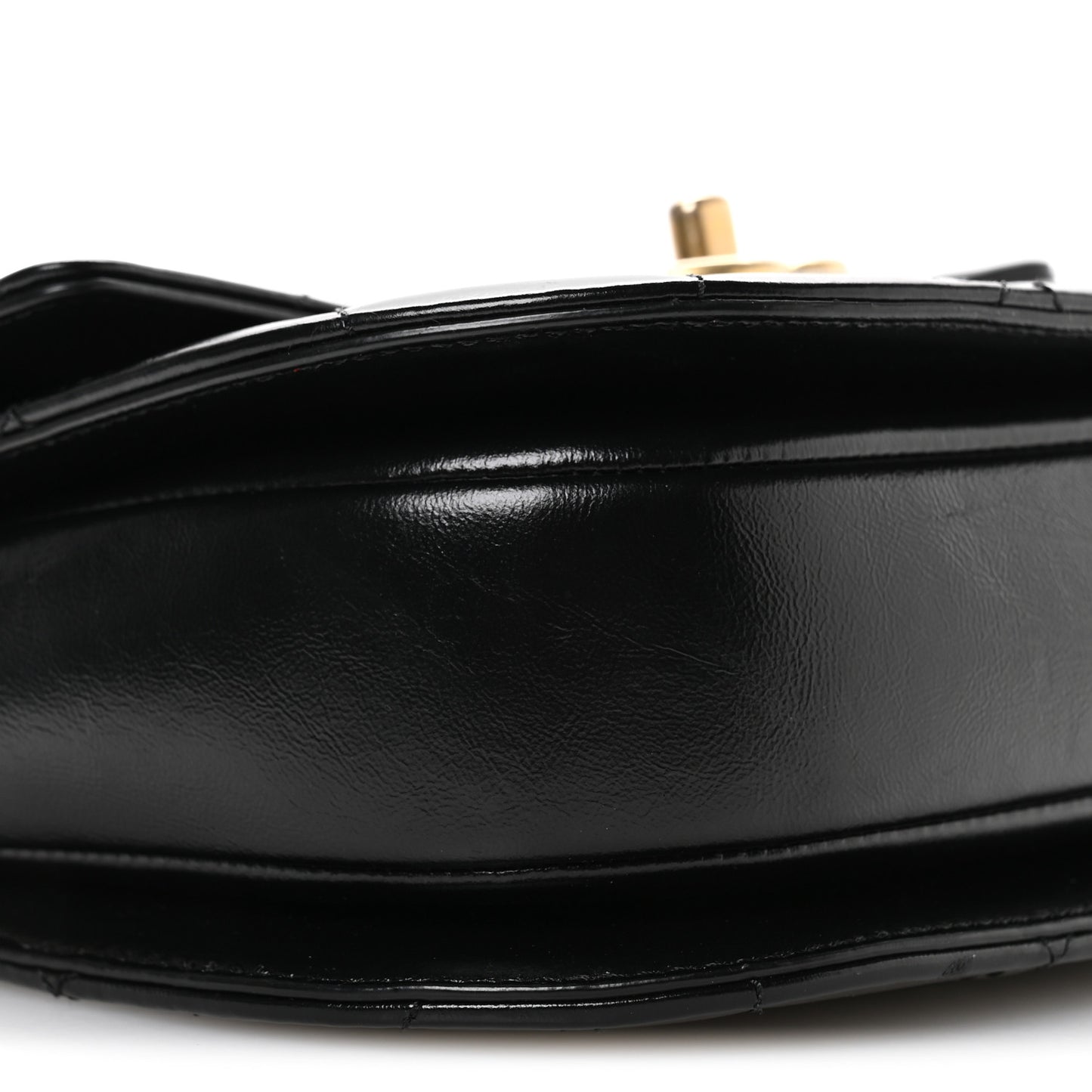 Shiny Calfskin Quilted Buckle Moon Messenger Black