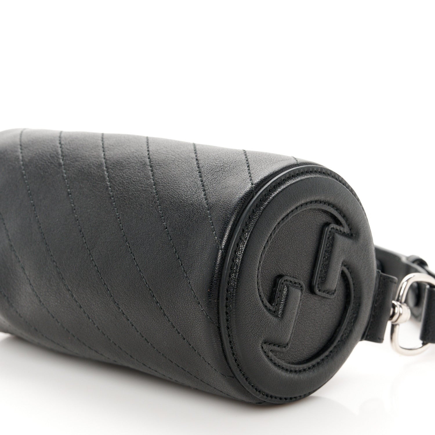 Gucci Sakai Be Green Calfskin Diagonal Stitched Mini Blondie Barrel Shoulder Bag Black 9 of 9