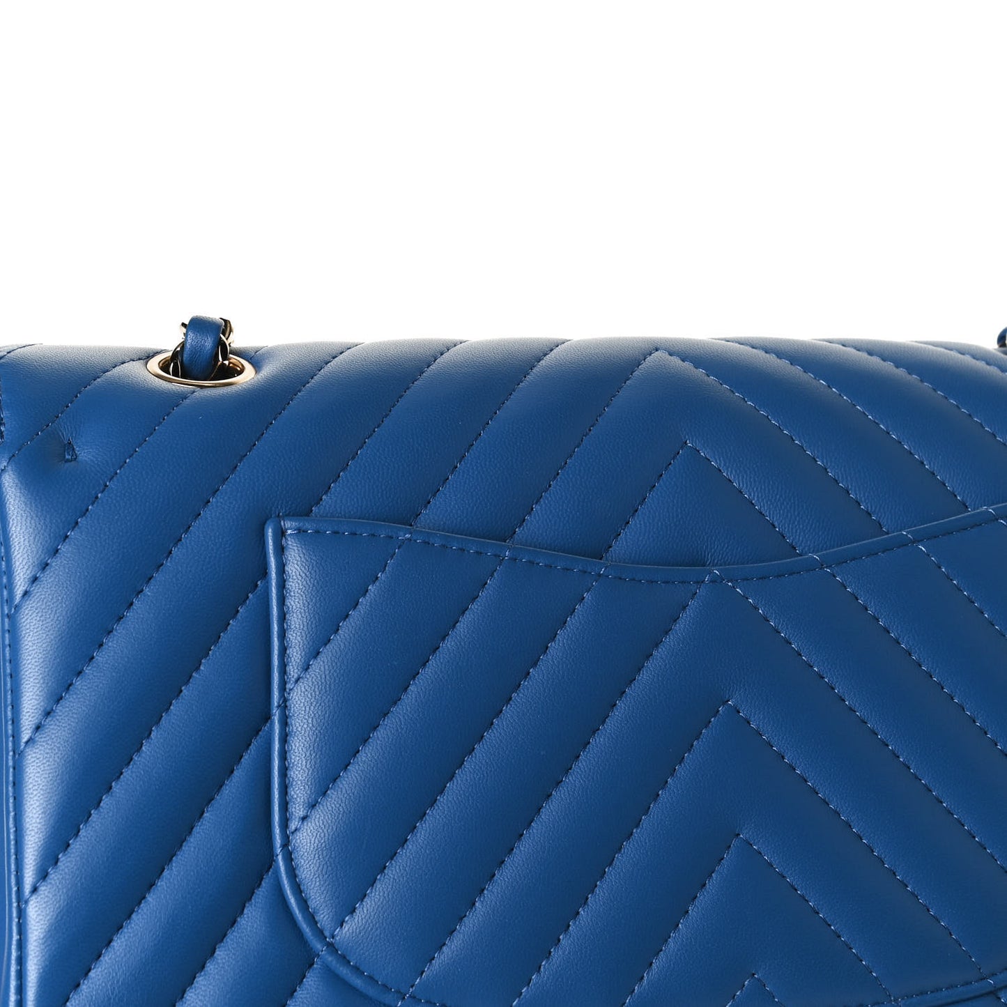 Lambskin Chevron Quilted Medium Double Flap Blue