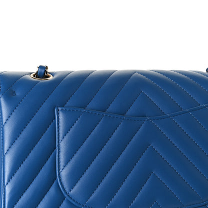 Chanel Lambskin Chevron Quilted Medium Double Flap Blue 13 of 14