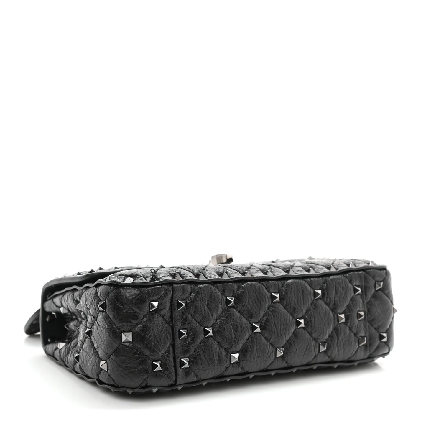 Craquele Nappa Small Rockstud Spike Shoulder Bag Black