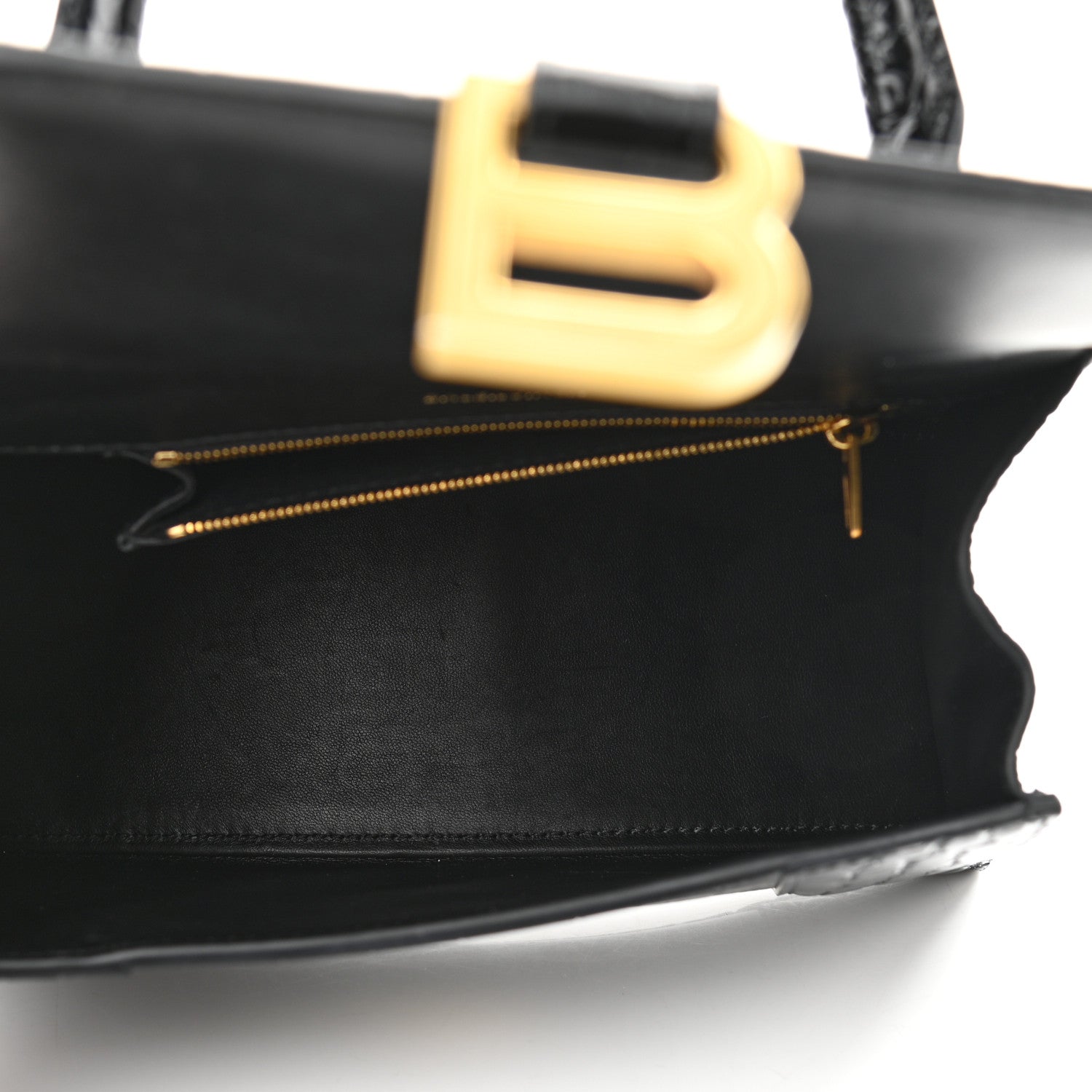 Balenciaga Shiny Calfskin Crocodile Embossed Small Hourglass Top Handle Bag Black 5 of 12