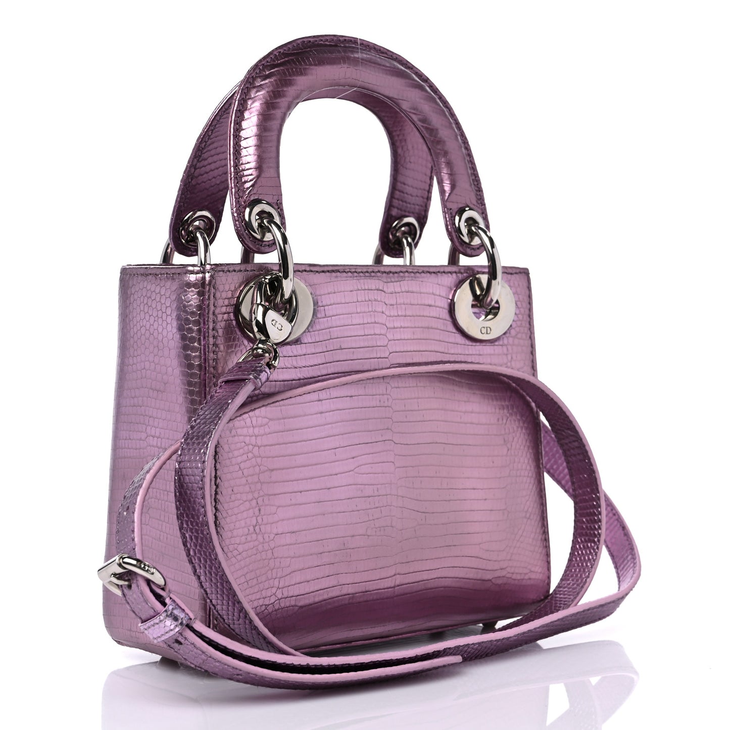 Metallic Lizard Mini Lady Dior Pink