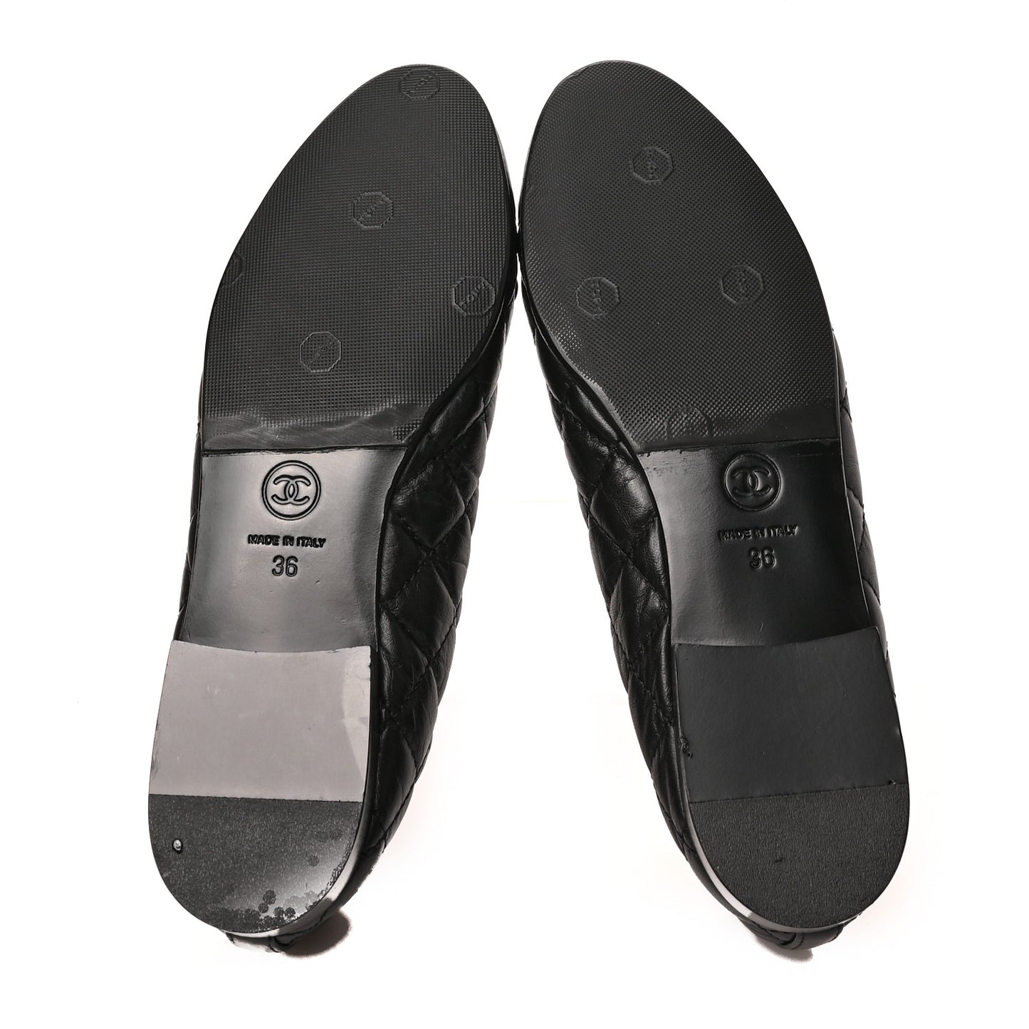 Aged Calfskin Quilted CC Cap Toe Ballerina Flats 36 Black