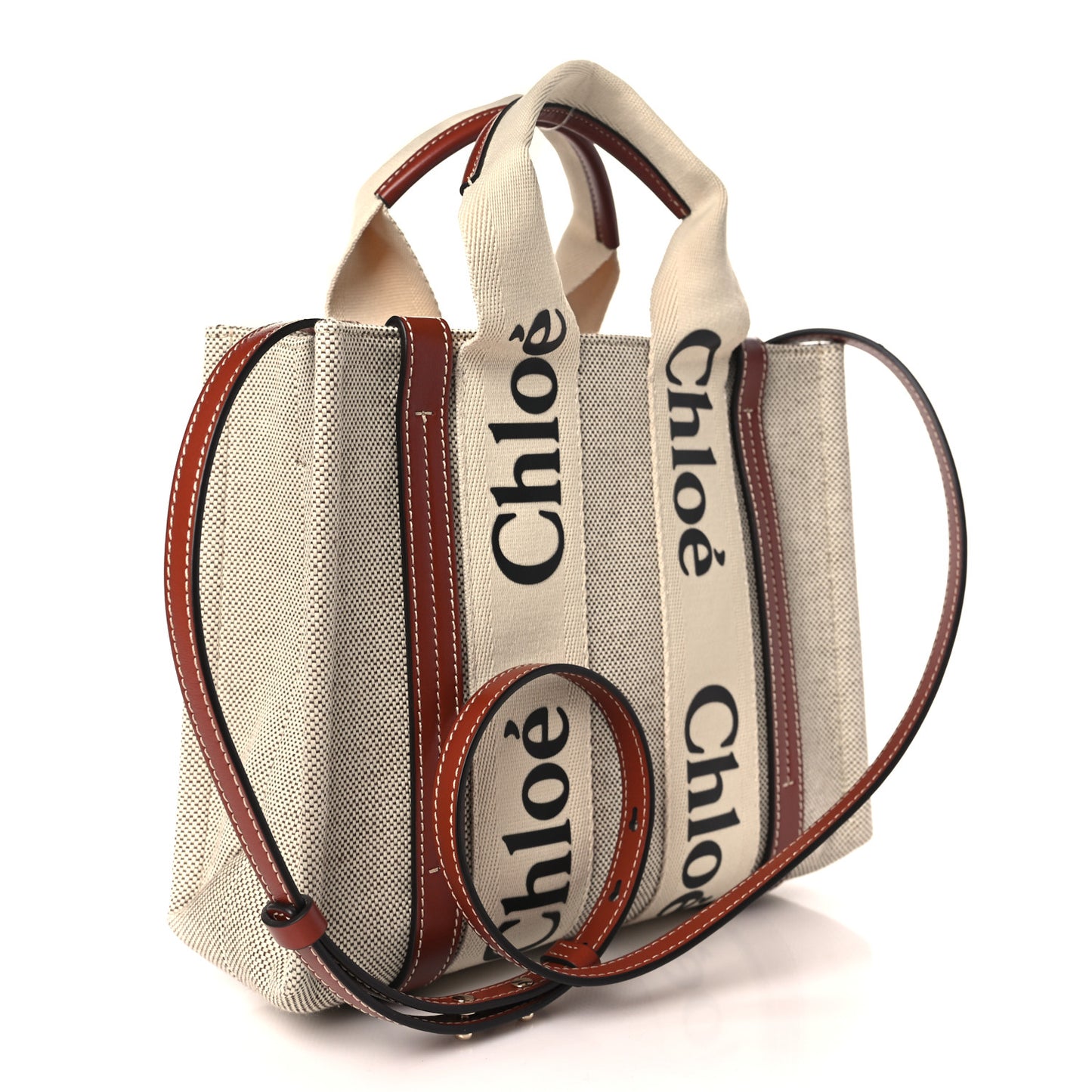 Cotton Calfskin Small Woody Ribbon Tote With Strap White Brown