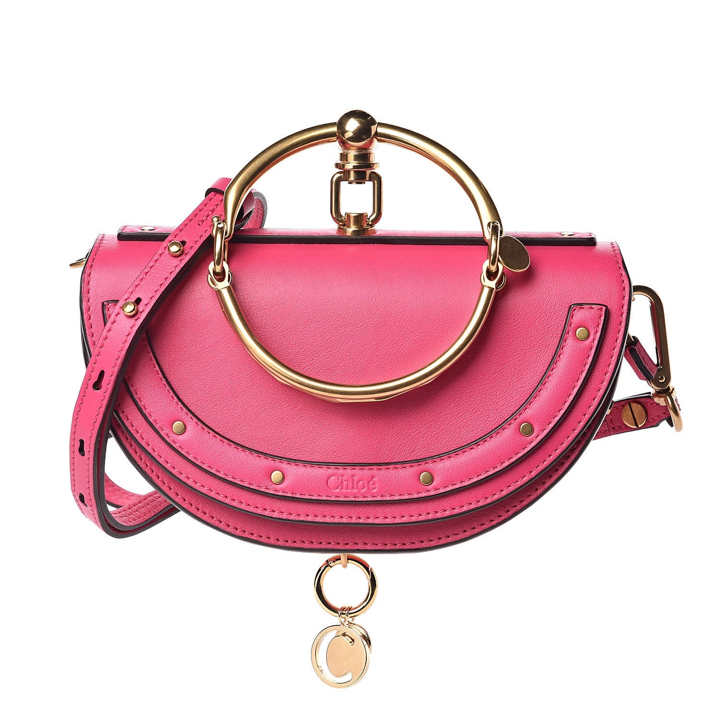 Calfskin Small Nile Bracelet Minaudiere Bag Fuchsia Rose