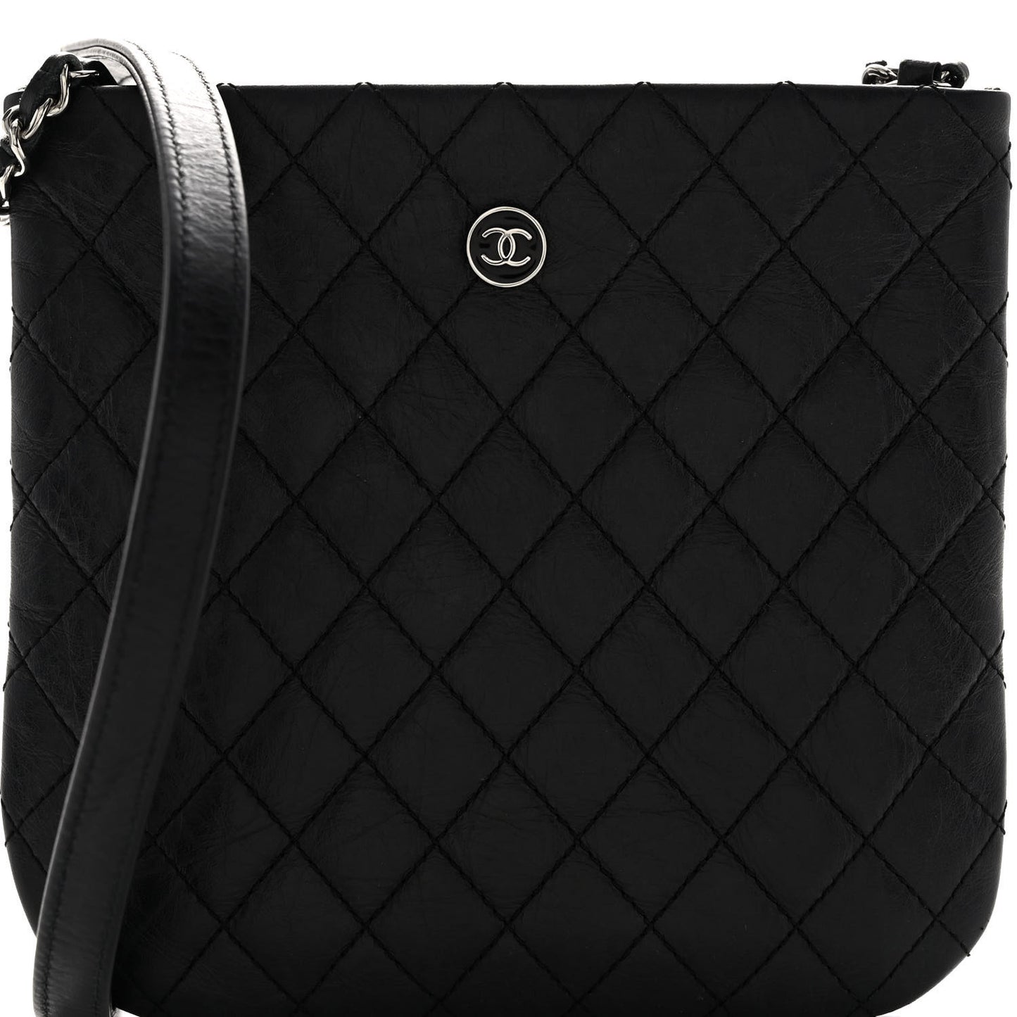 Aged Calfskin Quilted Crossbody Bag Black