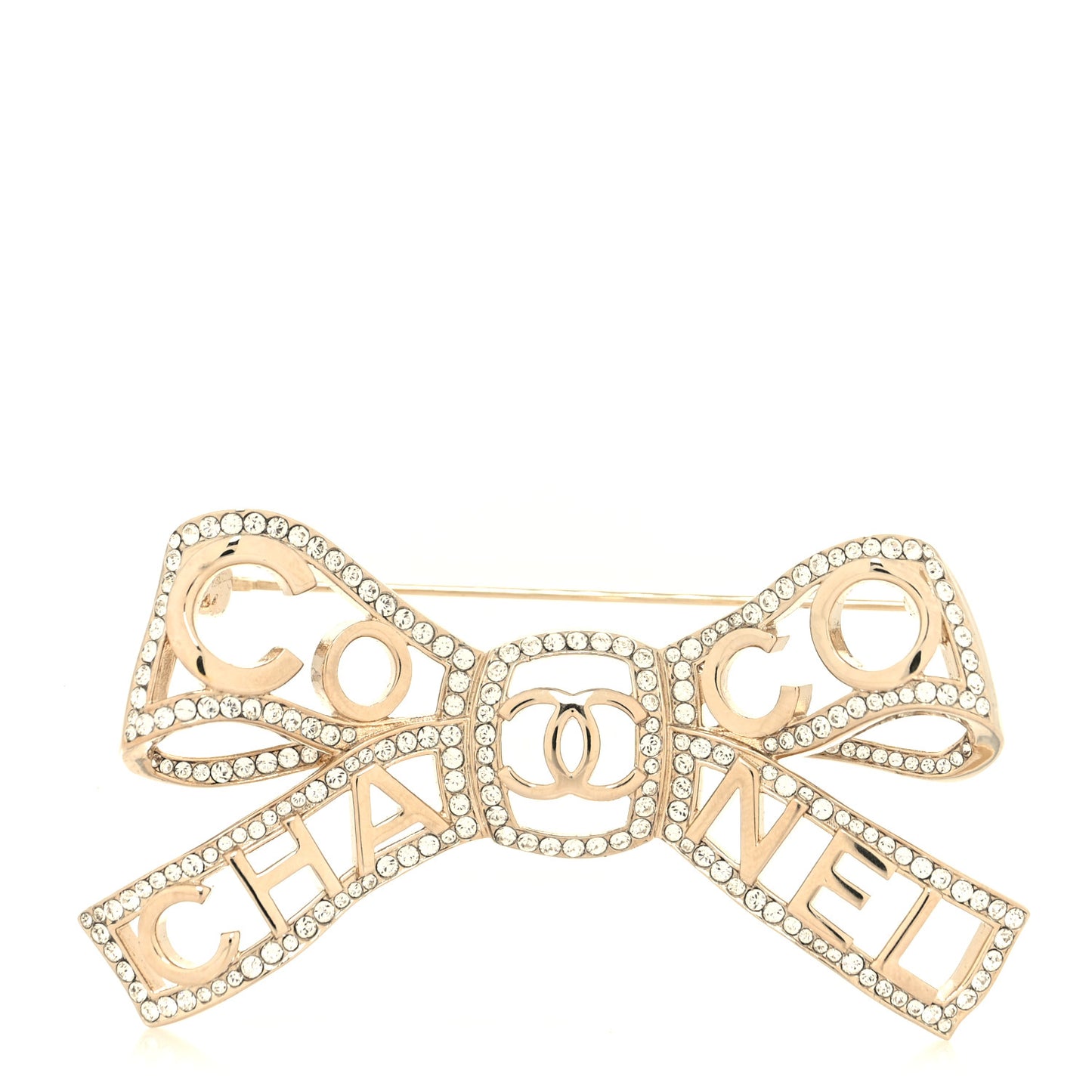 Metal Crystal Bow-tiful CC Brooch Gold