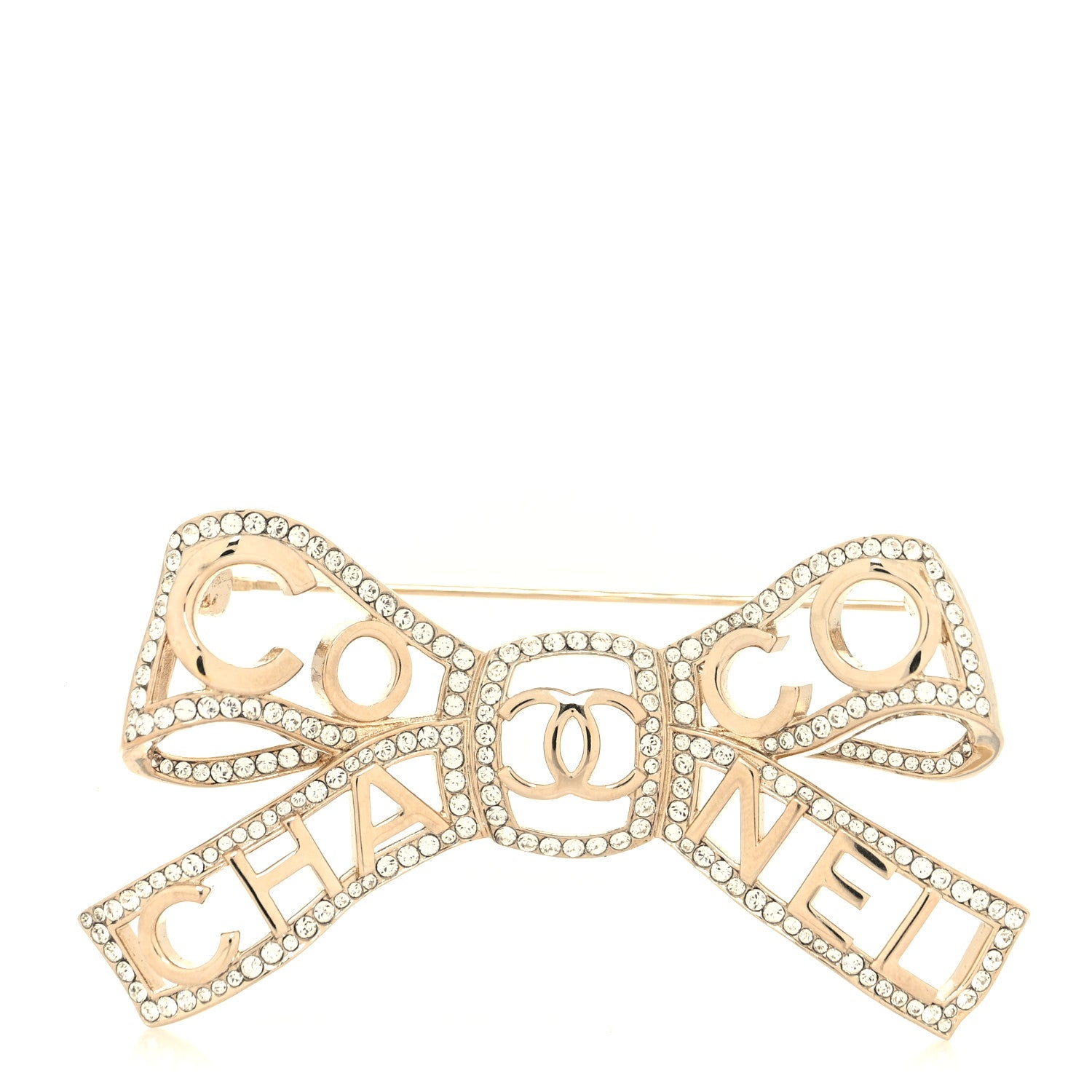 Chanel Metal Crystal Bow-tiful CC Brooch Gold 2 of 4