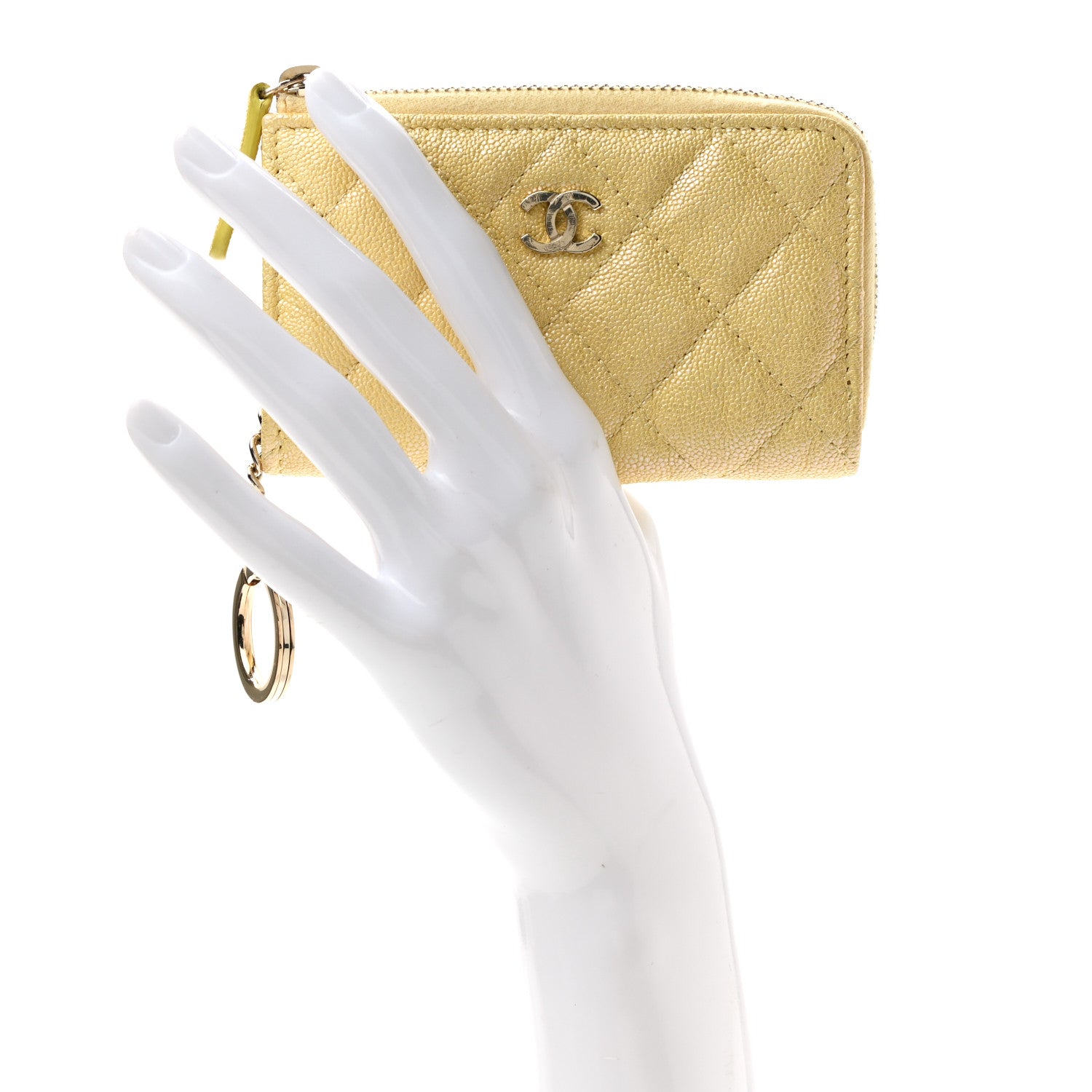 Chanel Iridescent Caviar Quilted Key Holder Case Yellow 2 of 8