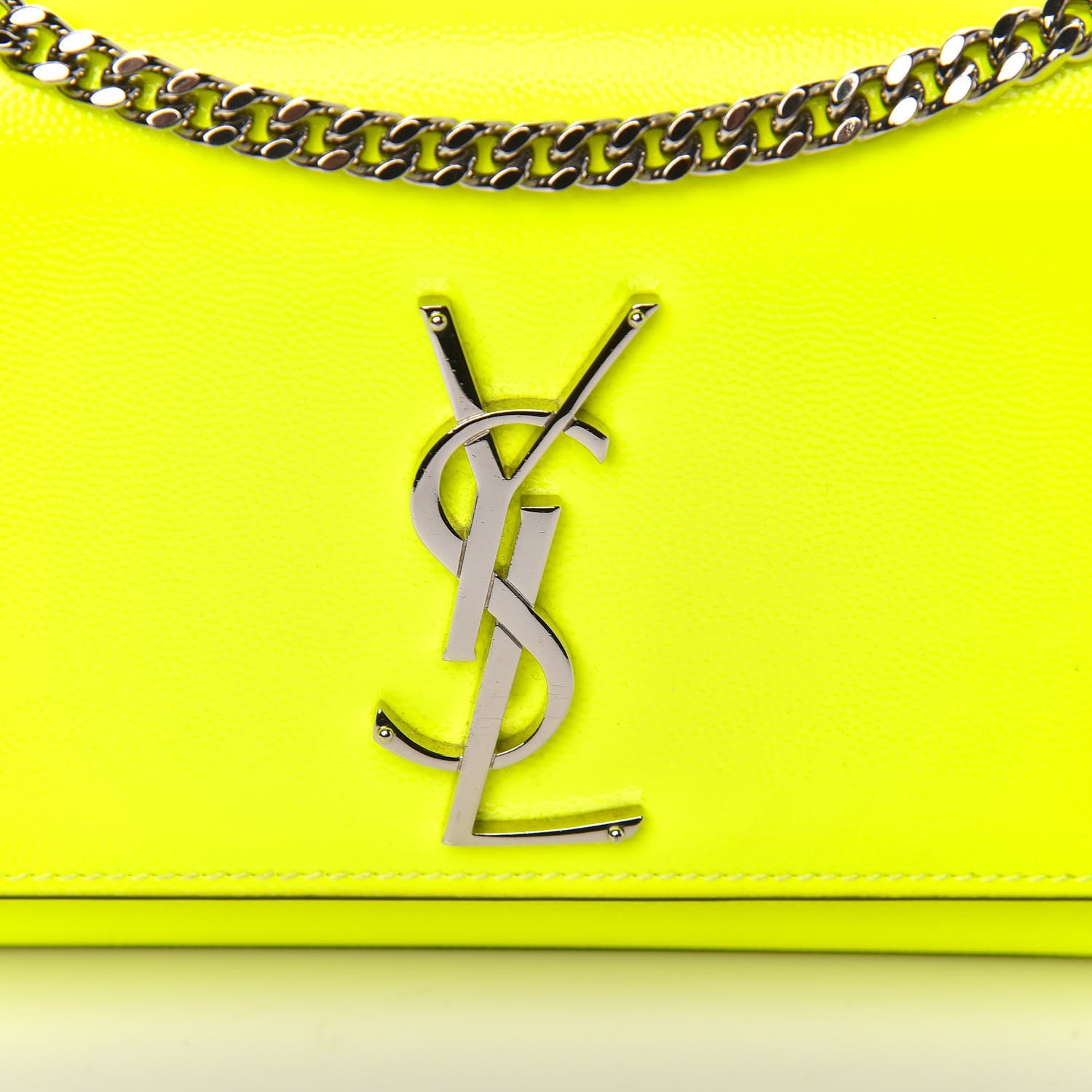 Saint Laurent Patent Grain de Poudre Small Monogram Kate Satchel Neon Yellow 8 of 8