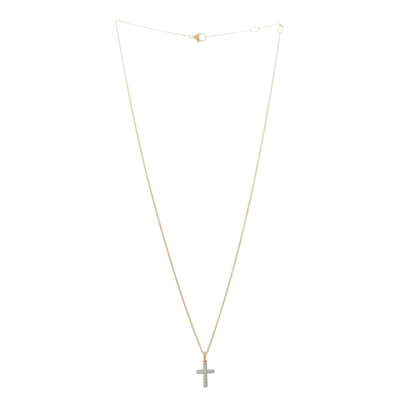 18K Yellow Gold Diamond Cable Collectibles Cross Pendant Necklace