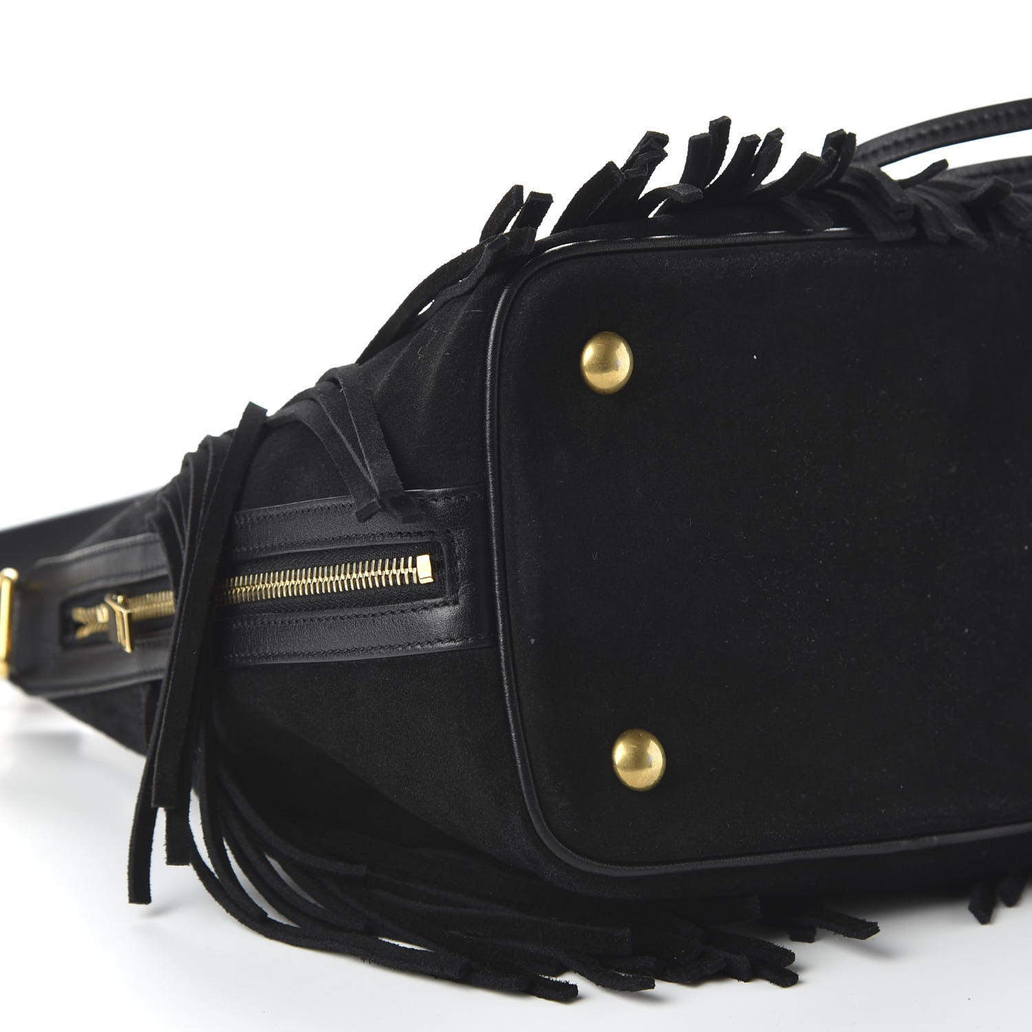 Saint Laurent Suede Calfskin Small Emmanuelle Fringe Bucket Bag Black 7 of 10