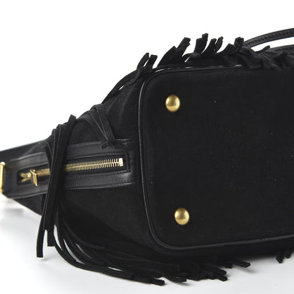 Saint Laurent Suede Calfskin Small Emmanuelle Fringe Bucket Bag Black 7 of 10