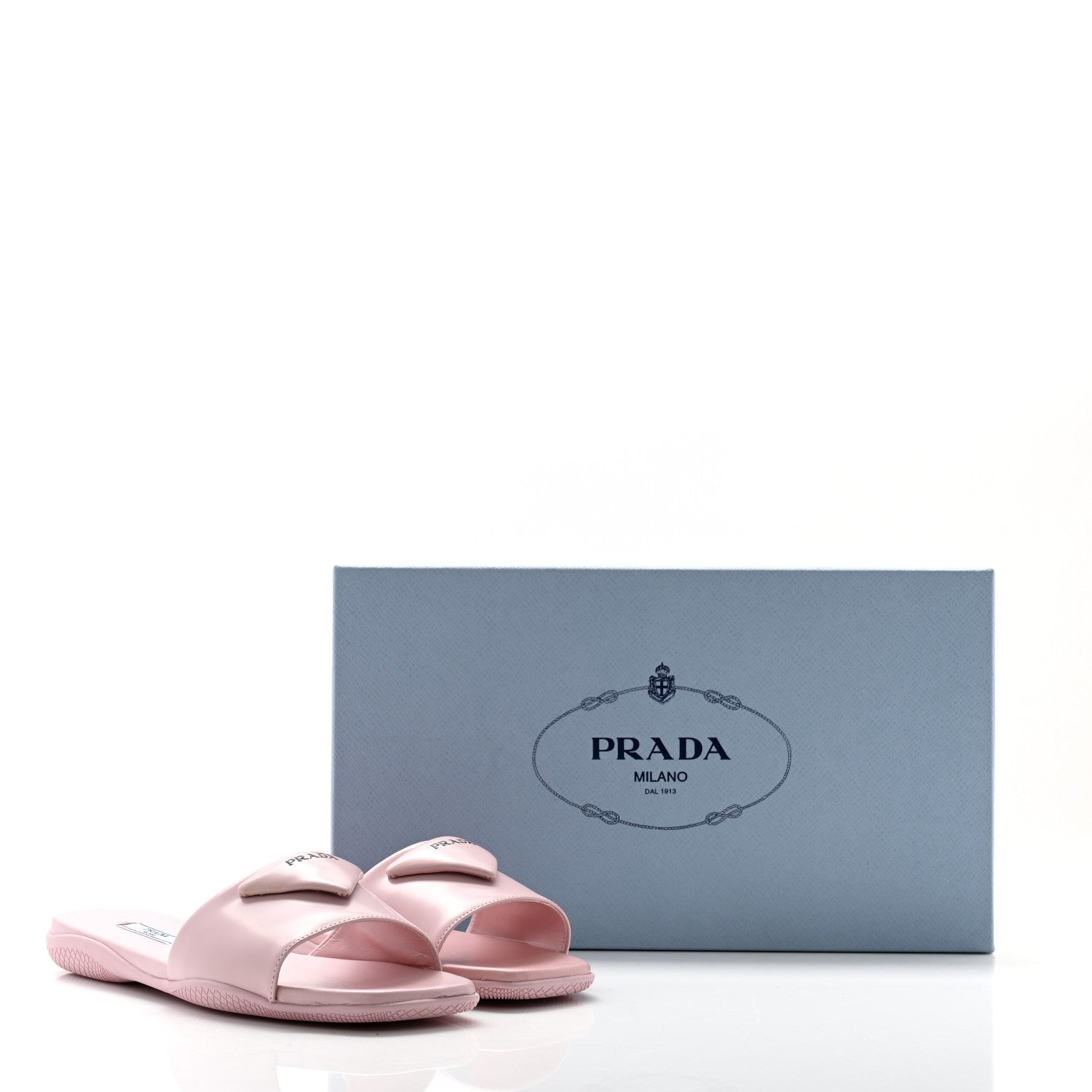 Prada Spazzolato Triangle Logo Slide Flat Sandals 36 Alabastro 9 of 9