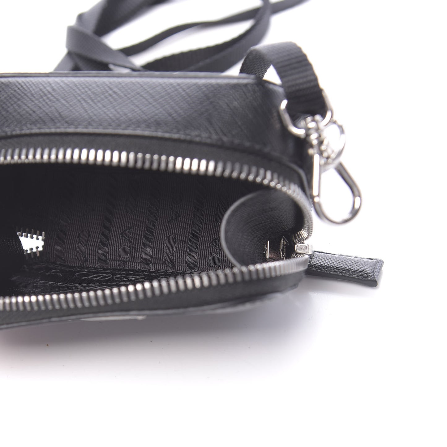 Saffiano Travel Metal Triangle Logo Mini Pouch Shoulder Bag Black