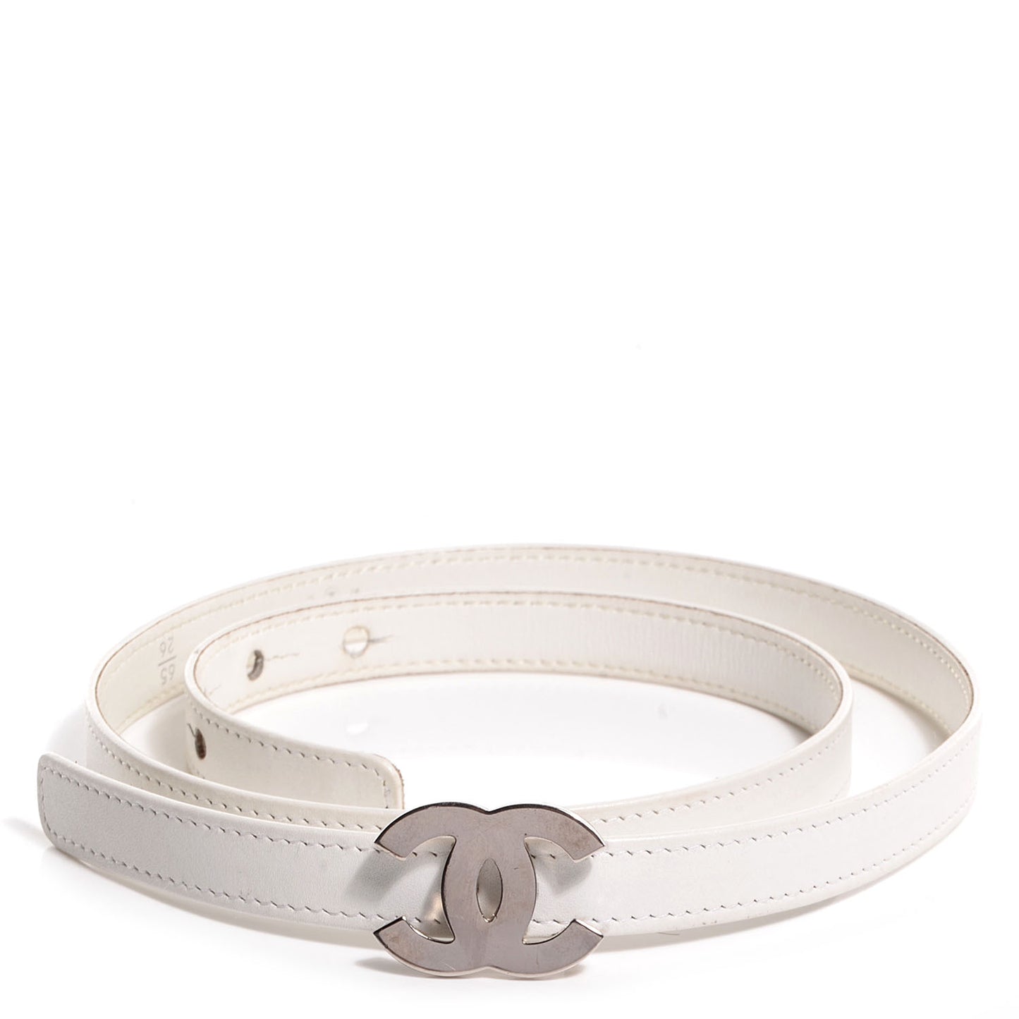 Leather CC Logo Skinny Belt 65 26 White