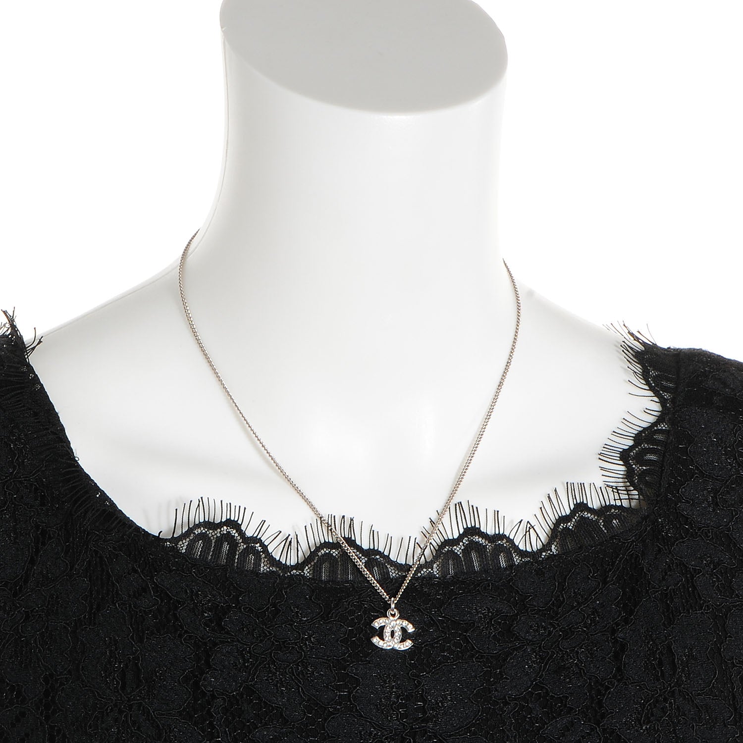Chanel Crystal CC Timeless Necklace Silver 2 of 10