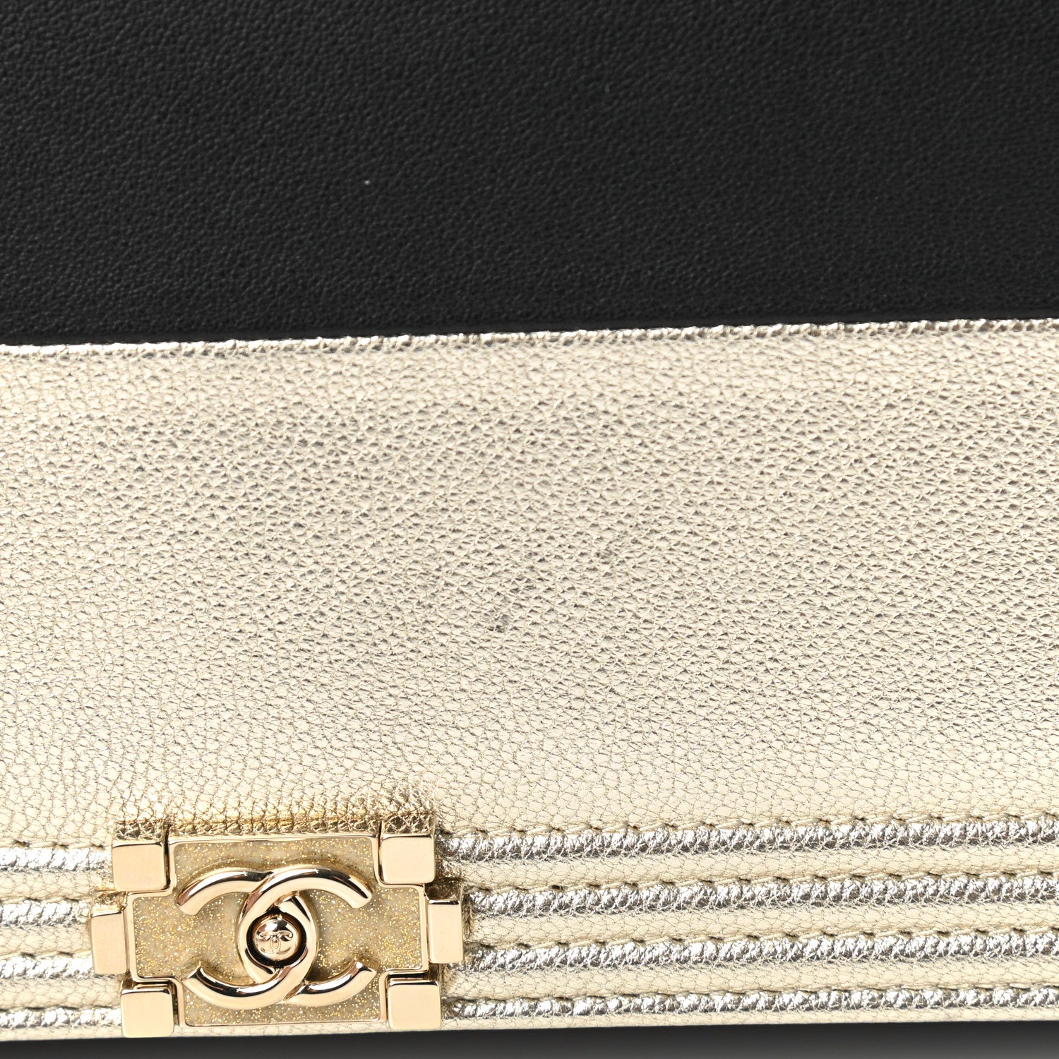 Chanel Metallic Goatskin Lambskin Boy Wallet on Chain WOC Black Gold 14 of 15