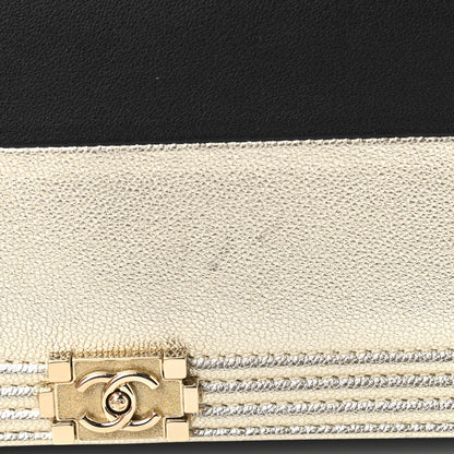 Chanel Metallic Goatskin Lambskin Boy Wallet on Chain WOC Black Gold 14 of 15
