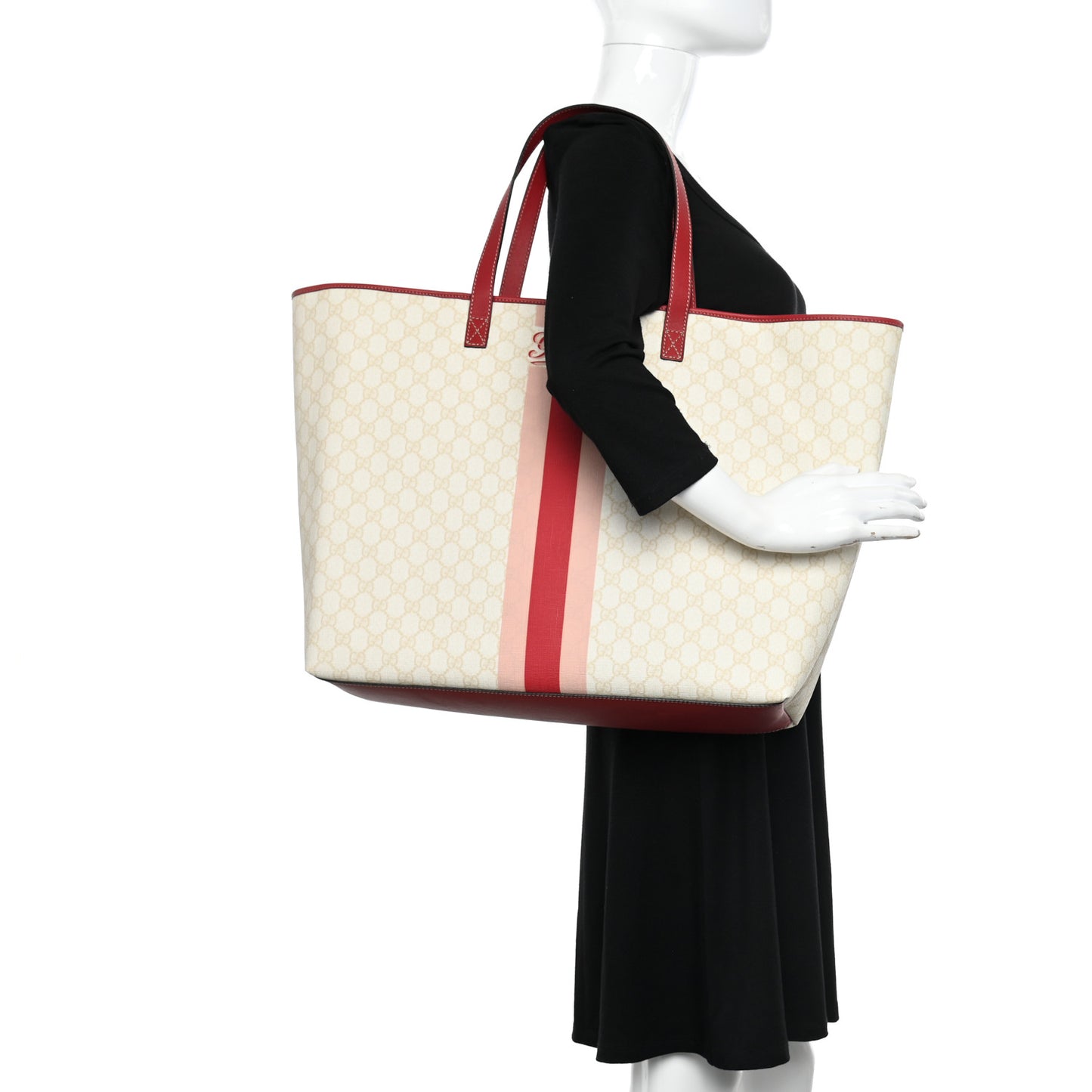 GG Plus Monogram Web Stripe Large Joy Tote Red