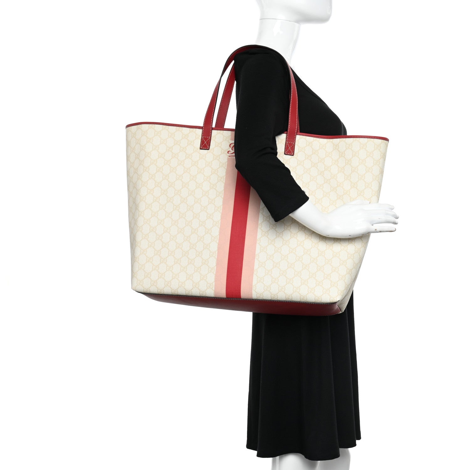 Gucci GG Plus Monogram Web Stripe Large Joy Tote Red 2 of 10