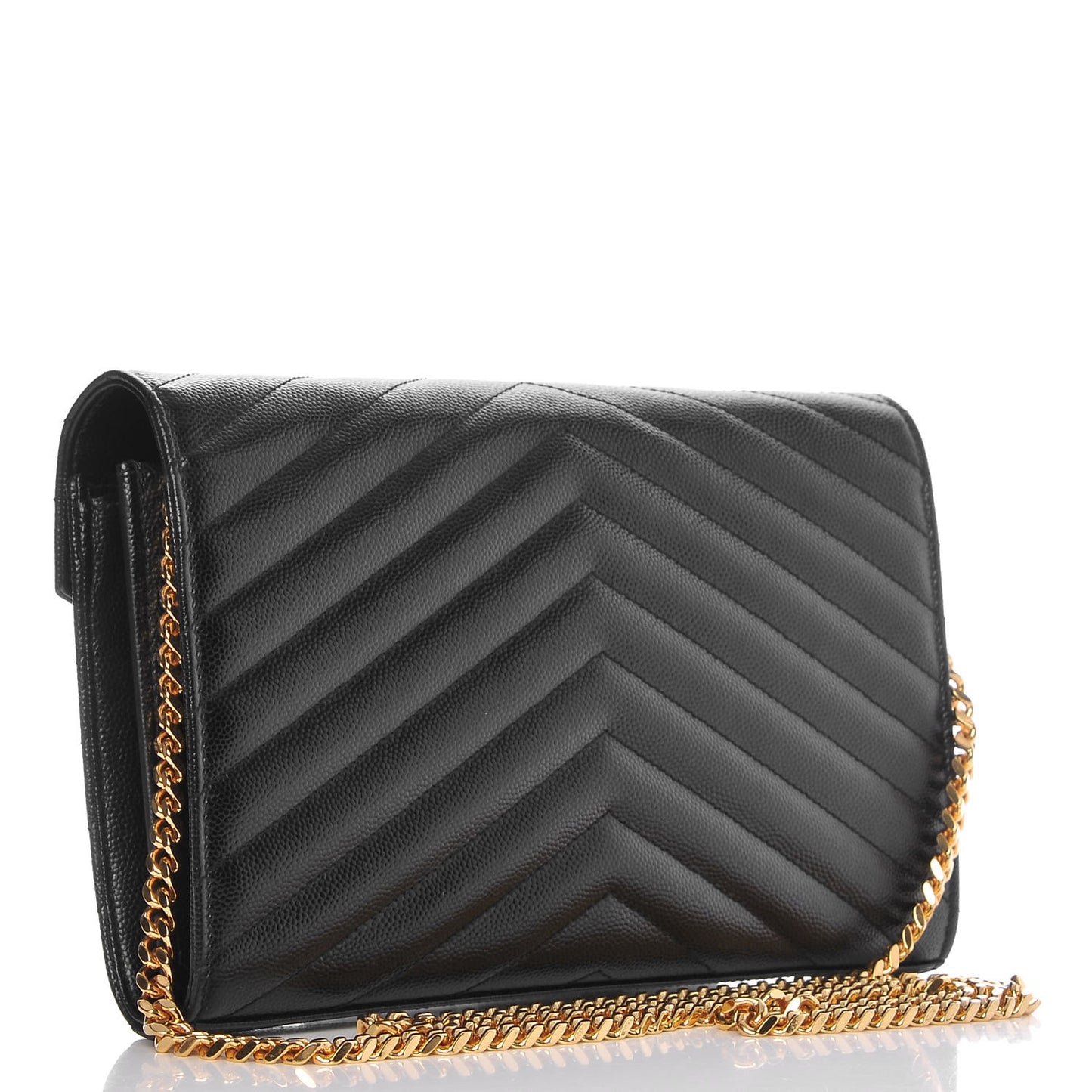 Grain De Poudre Matelasse Chevron Monogram Chain Wallet Black