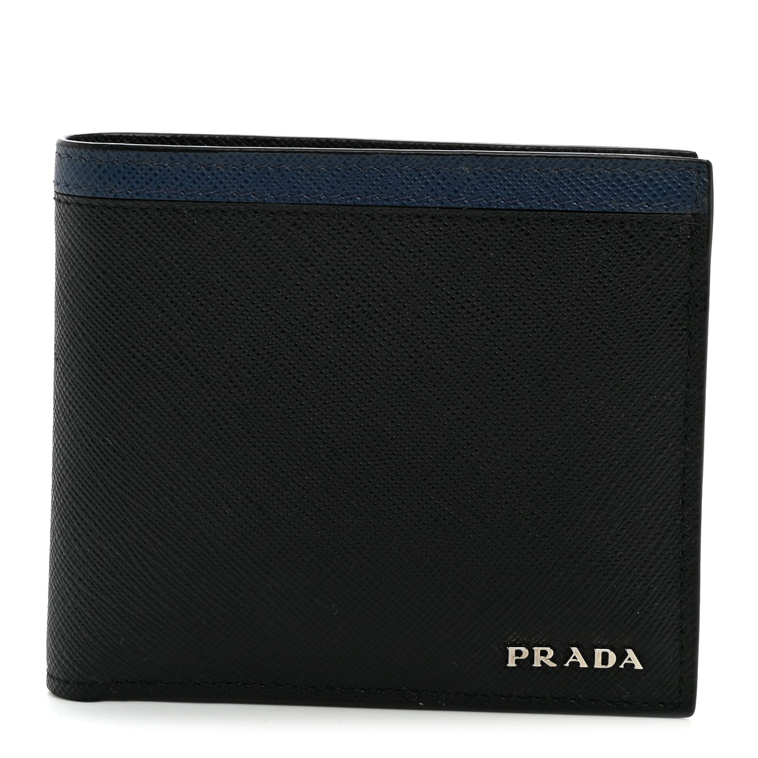 Prada Saffiano Bi-Fold Wallet Black Bluette 1 of 7