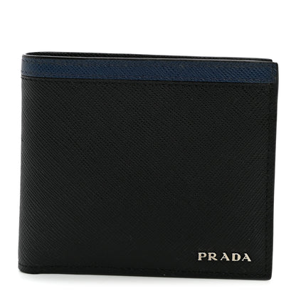 Prada Saffiano Bi-Fold Wallet Black Bluette 1 of 7